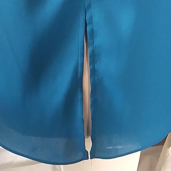 Massini Blue Sleeveless Tunic Style Blouse w/ Pleats New with Tags Size Small - Picture 11 of 12